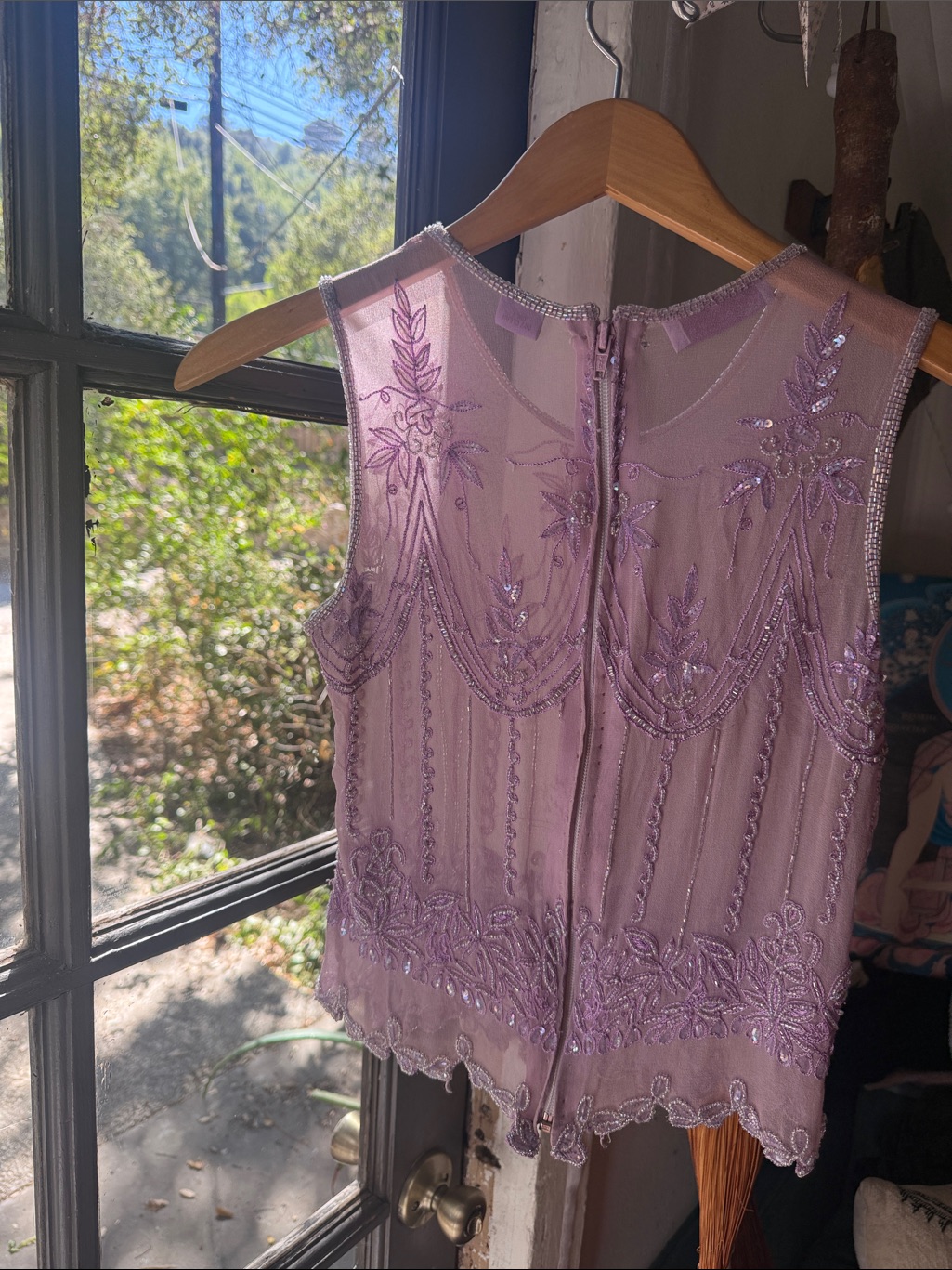 Gorgeous Beaded Silk Lavender Sheer Top Handmade In India — image 2 of 4